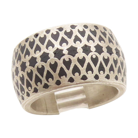 925 Sterling Silver Vintage Ring Black Intricate Lattice Pattern  Sz 6  RG34494
