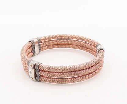 925 Sterling Silver Vintage Bracelet Multirope Effect Band Real Diamonds BT10354