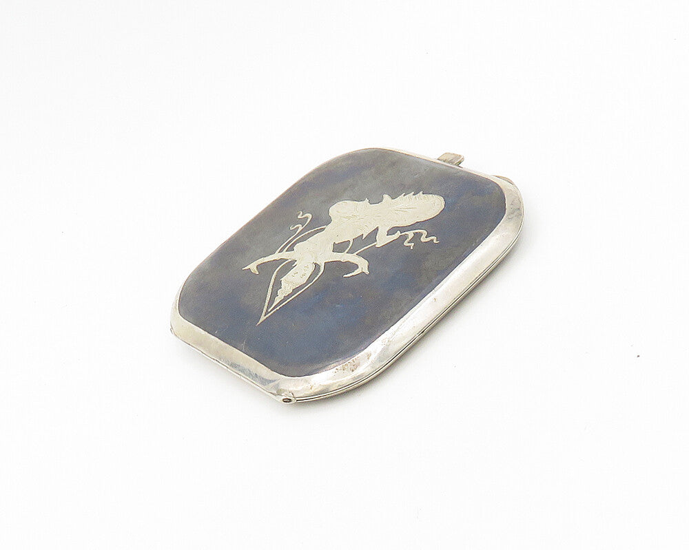 SIAM 925 Sterling Silver Vintage Niello Enamel Dancer Compact Mirror  TR2507