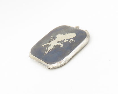 SIAM 925 Sterling Silver Vintage Niello Enamel Dancer Compact Mirror  TR2507