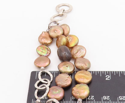 925 Sterling Silver Vintage Bracelet Designer Abalone & Smokey Quarts  BT10670