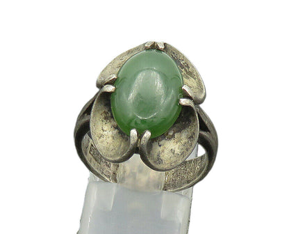 EUROPEAN 925 Silver  Vintage Antique Green Jasper Cocktail Ring Sz 8  RG20879
