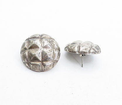 925 Sterling Silver  Vintage Dark Tone Grid Etched Dome Drop Earrings  EG2350