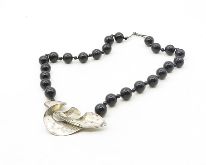 DESIGNER 925 Sterling Silver  Vintage Black Onyx Beaded Chain Necklace  NE1908
