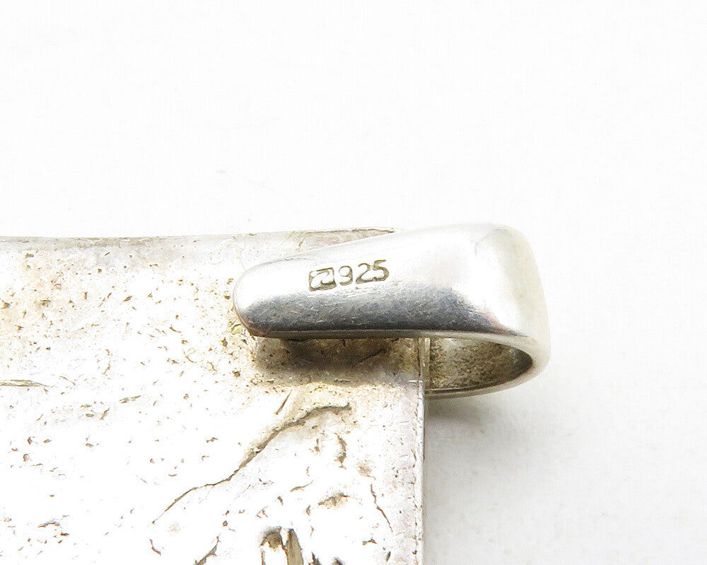 925 Sterling Silver  Vintage Chiseled Music Notes Square Drop Pendant  PT9754