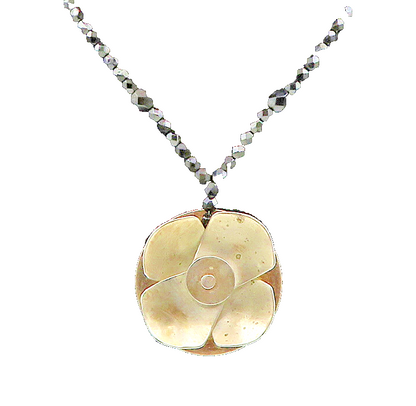 925 Sterling Silver  Vintage Black Spinel Beaded Floral Chain Necklace  NE3711