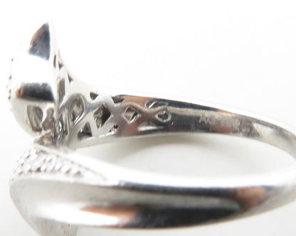 925 Sterling Silver  Shiny Genuine Diamonds Bypass Band Ring Sz 7  RG18839