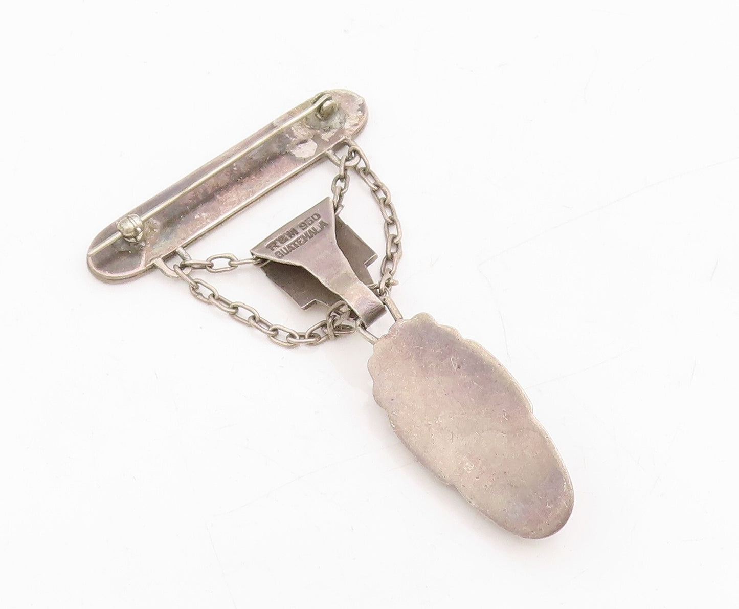 925 Sterling Silver Vintage Brooch Dark Tone Dangling Designer Etched  BP11500