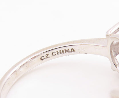 925 Sterling Silver Vintage Ring Three Stone CZ Statement Band  Sz 8  RG34994