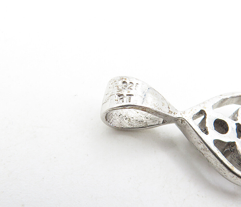 925 Sterling Silver  Vintage Sparkling Cubic Zirconia Heart Pendant  PT6447