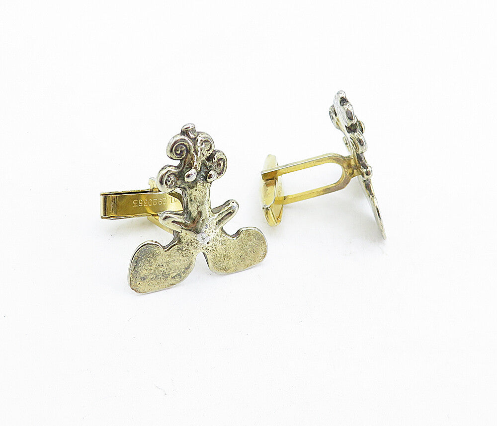 925 Sterling Silver  Vintage Gold Plated Swirl Bullet Back Cufflinks  TR1195