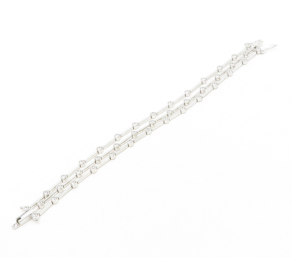 925 Sterling Silver  Shiny Cubic Zirconia Bar Link Chain Bracelet  BT6466