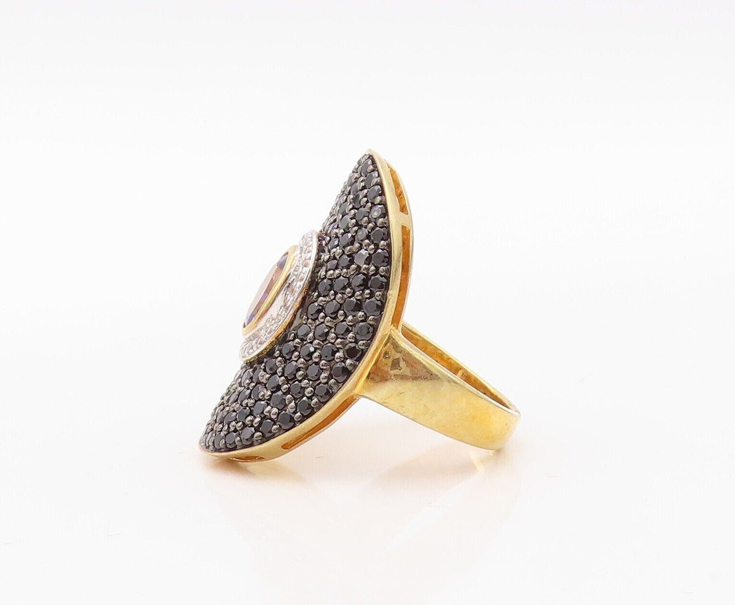925 Sterling Silver Vintage Ring Gold Plated Large Topaz & Spinel  Sz 6  RG29967