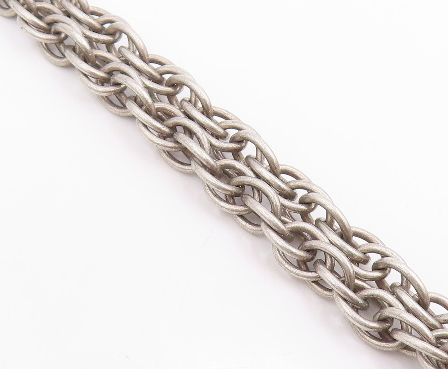 925 Sterling Silver Vintage Necklace Modernist Double Strand Long Chain  NE4828