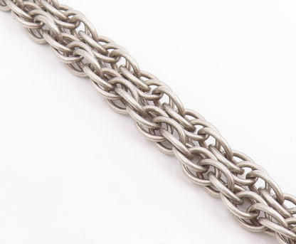 925 Sterling Silver Vintage Necklace Modernist Double Strand Long Chain  NE4828