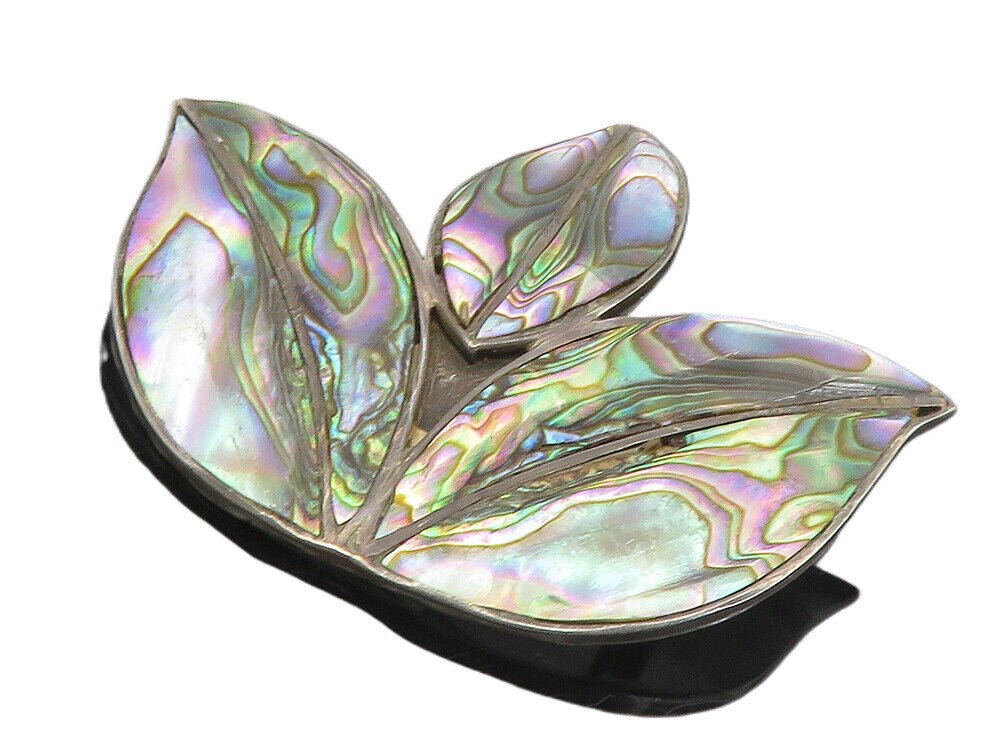MEXICO 925 Sterling Silver Vintage Abalone Shell Floral Brooch Pin BP3286