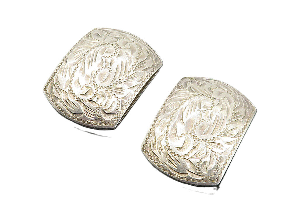 925 Sterling Silver  Vintage Antique Floral Etched Non Pierce Earrings  EG4551