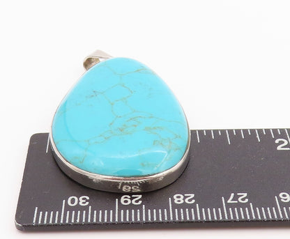 925 Sterling Silver Vintage Pendant MEXICO Large Cabochon Turquoise  PT24467