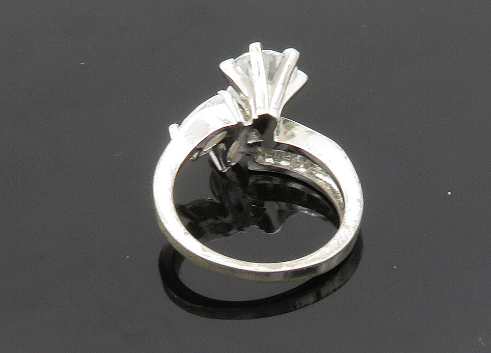 925 Sterling Silver  Vintage Cubic Zirconia Floral Band Ring Sz 6  RG19928