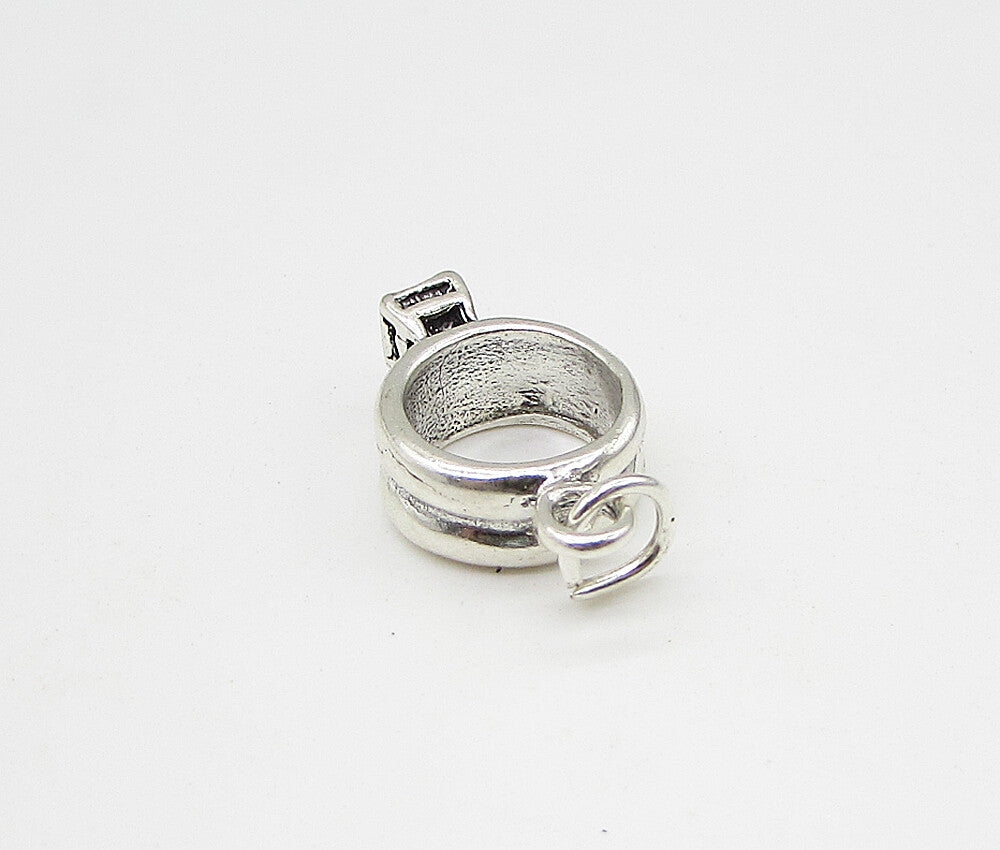 925 Sterling Silver  Vintage CZ Perfect Engagement Ring Charm Pendant  PT1796