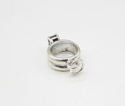 925 Sterling Silver  Vintage CZ Perfect Engagement Ring Charm Pendant  PT1796