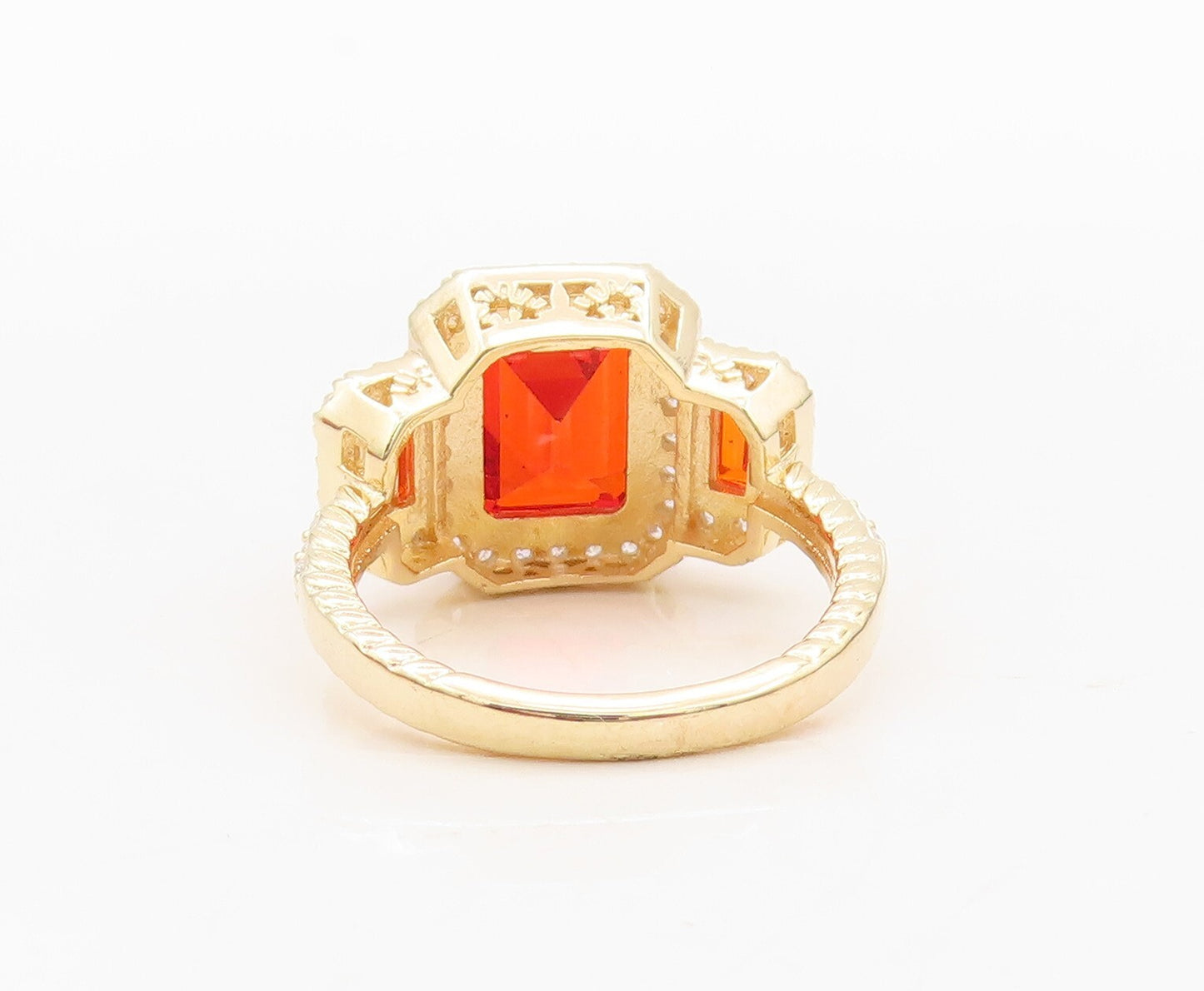 925 Sterling Silver Vintage Ring Gold Plated Orange & White CZ  Sz 6  RG30472