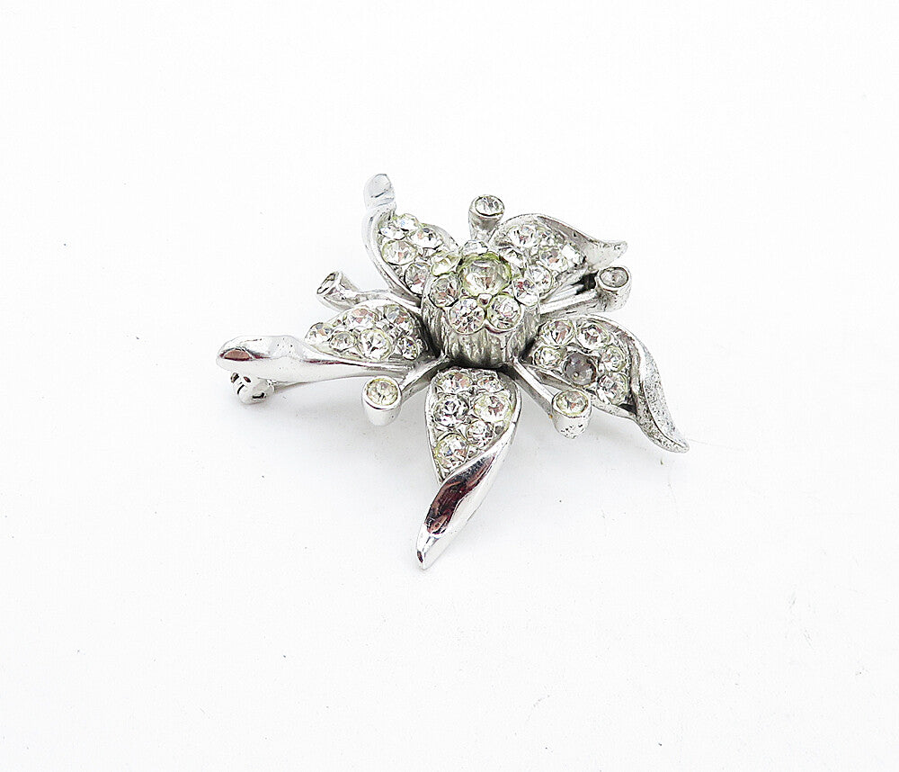 925 Sterling Silver  Vintage Topaz Shiny Sculpted Flower Brooch Pin  BP1945