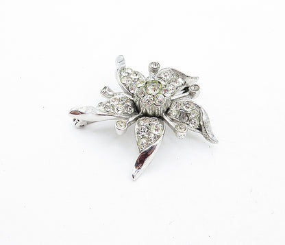 925 Sterling Silver  Vintage Topaz Shiny Sculpted Flower Brooch Pin  BP1945