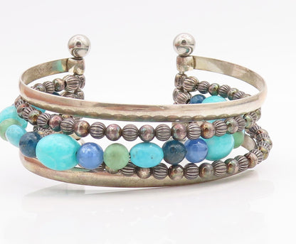 925 Sterling Silver Vintage Bracelet CAROLYN POLLACK Boho Gemstone Cuff  BT11031