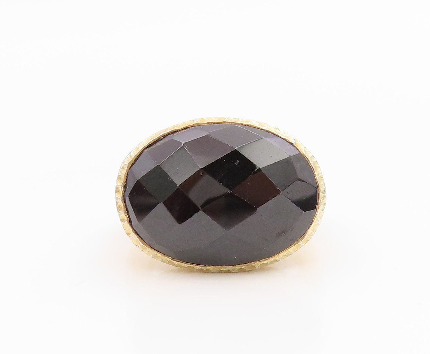 925 Sterling Silver Vintage Ring Gold Plated Faceted Onyx Band  Sz 5  RG35785