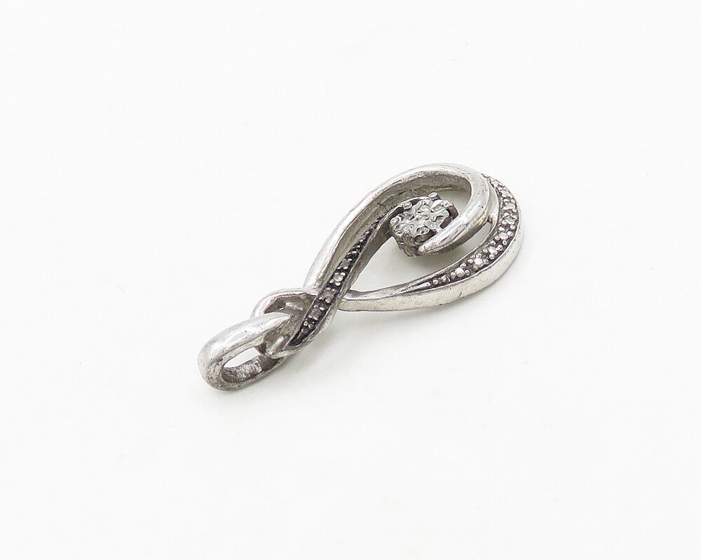 925 Sterling Silver  Vintage Genuine Diamonds Floral Swirl Pendant  PT15550