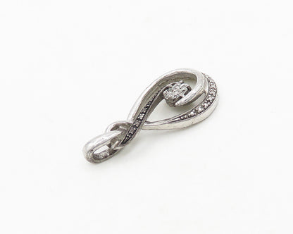 925 Sterling Silver  Vintage Genuine Diamonds Floral Swirl Pendant  PT15550
