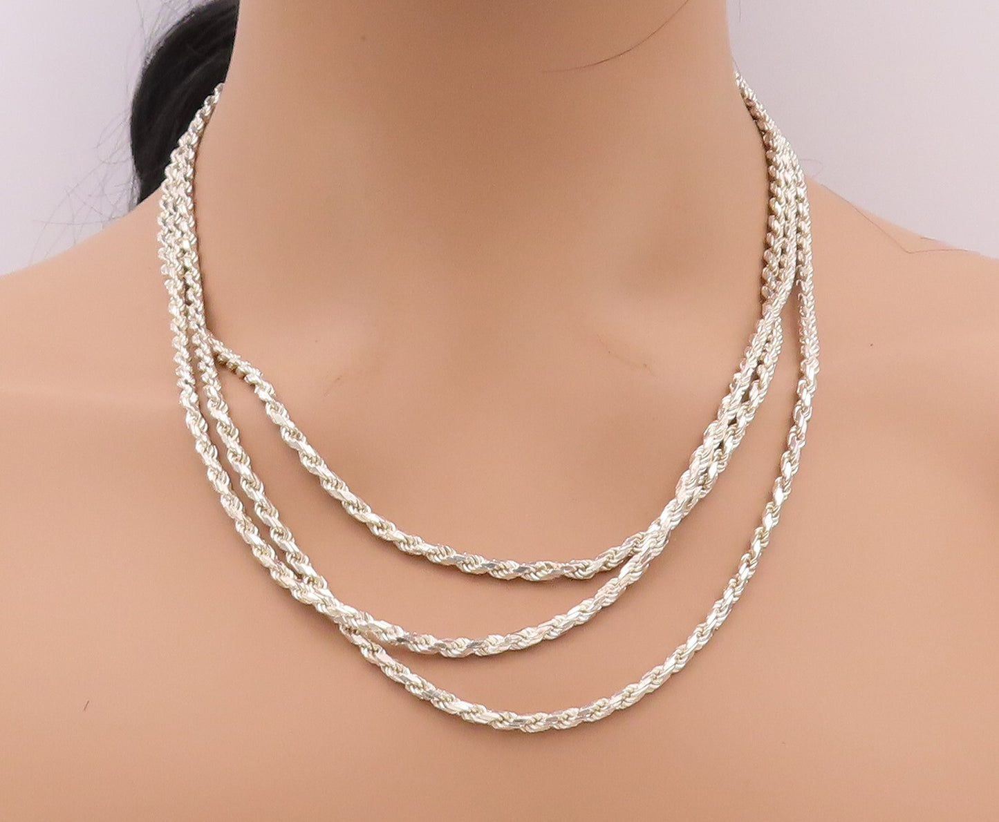 925 Sterling Silver Vintage Necklace Modernist Carved Twisted Chain  NE4335
