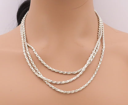 925 Sterling Silver Vintage Necklace Modernist Carved Twisted Chain  NE4335