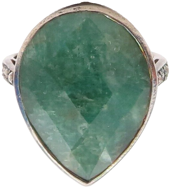 925 Sterling Silver Vintage Ring Drop Cut Gemstone Diamonds Inlay Sz 7  RG29173