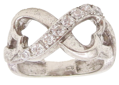 925 Sterling Silver Vintage Swirly Cutout Infinity Heart Ring Sz 5.5 RG27161