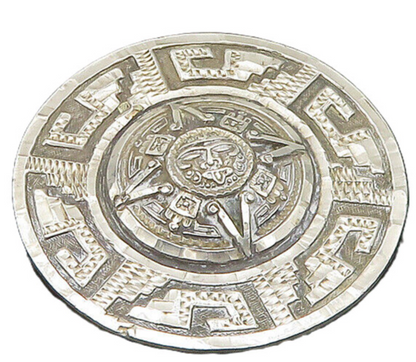 MEXICO 925 Silver  Vintage Shiny Mayan Aztec Sun Calendar Brooch Pin  BP7558