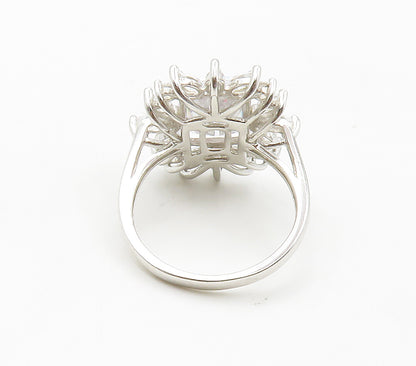 925 Sterling Silver  Shiny Cubic Zirconia Floral Cocktail Ring Sz 6  RG15270