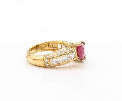 925 Sterling Silver Vintage Ring Gold Plated Topaz 2 Tone Gemstone  Sz 8 RG30862