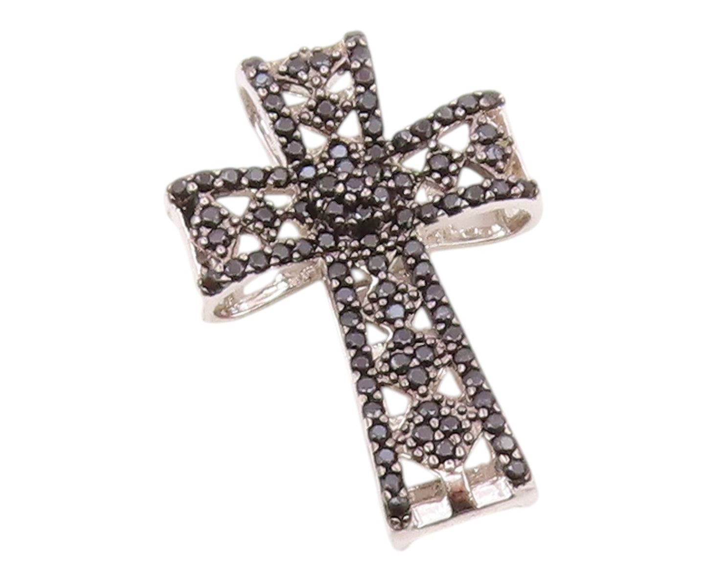 925 Sterling Silver   Vintage Sparkly Spinel Religious Cross Pendant  PT20623