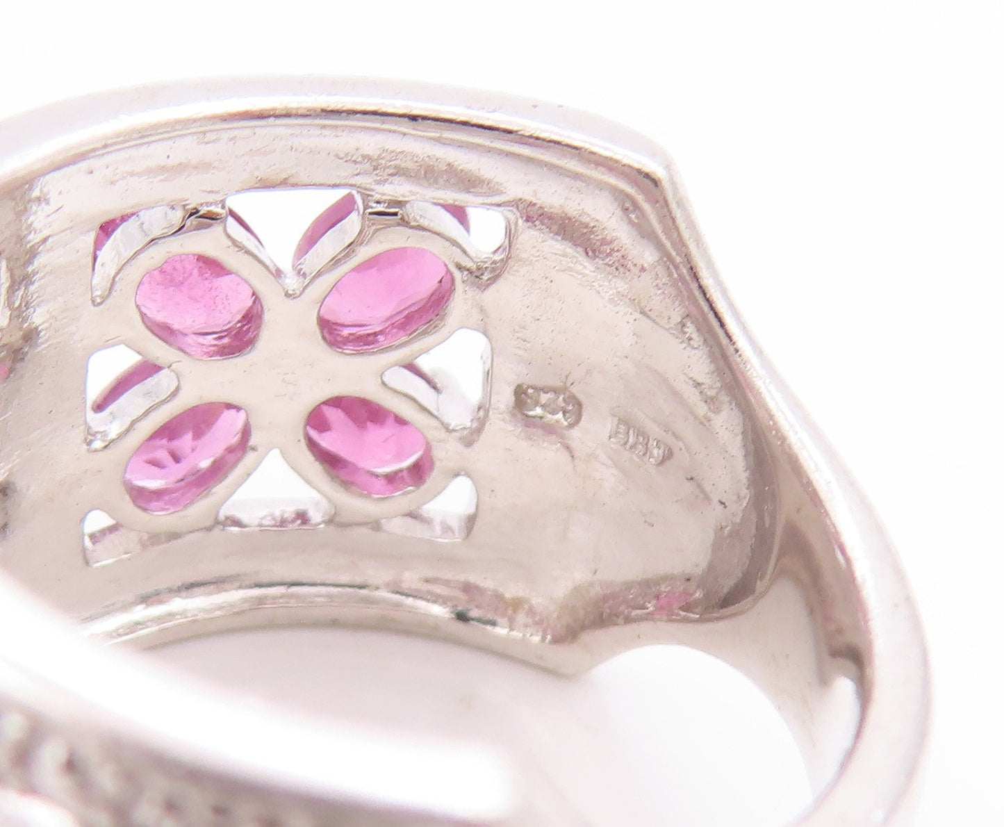 925 Sterling Silver Vintage Ring Amethyst Floral Blossom Cut Out  Sz 6  RG33623
