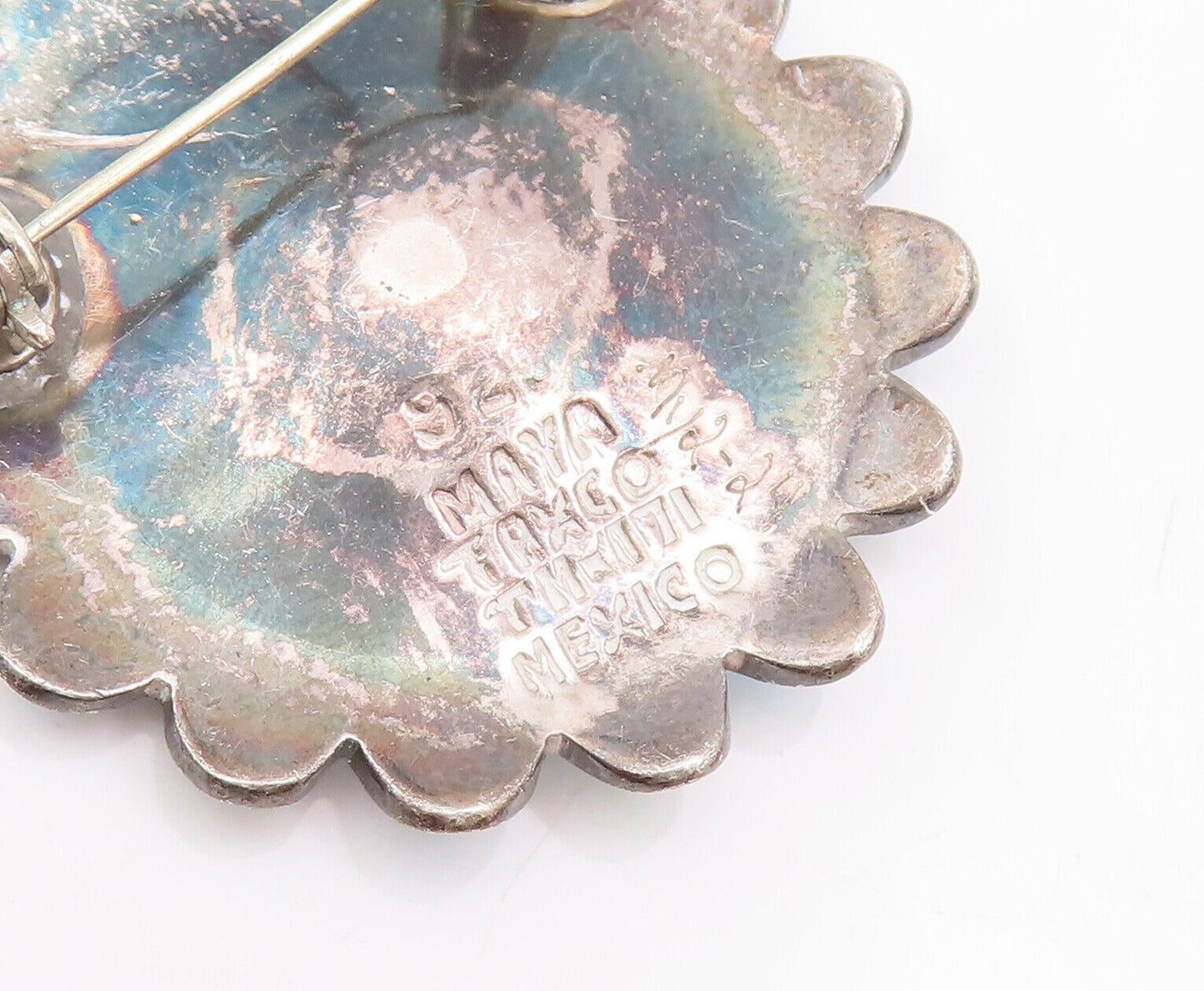 925 Sterling Silver Vintage Brooch Pin MAYA TAXCO Enameled Flower  BP10913