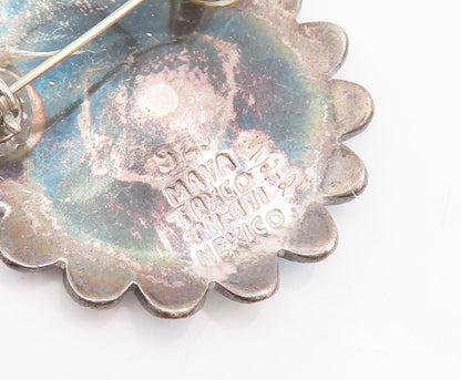 925 Sterling Silver Vintage Brooch Pin MAYA TAXCO Enameled Flower  BP10913
