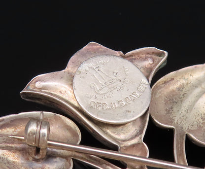 NORSELAND 925 Silver  Vintage Carved Tulip Flower Bouquet Brooch Pin  BP9803