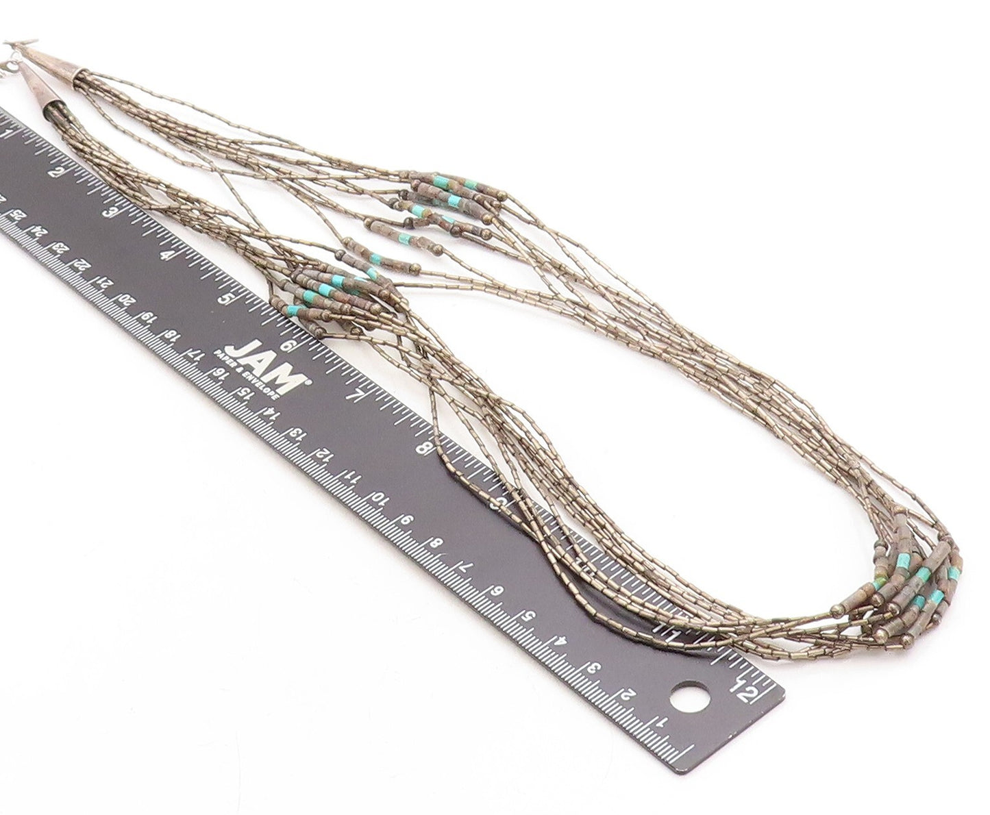 925 Sterling Silver  Vintage Turquoise Multi Strand Chain Necklace  NE2148