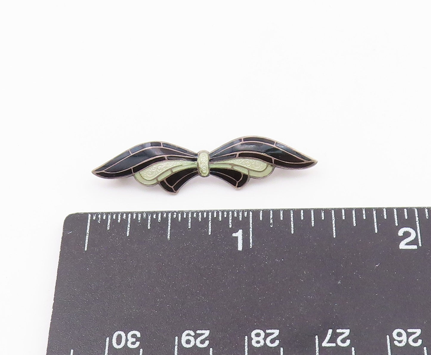 925 Sterling Silver  Vintage Antique Enamel Ribbon Bow Brooch Pin  BP8611