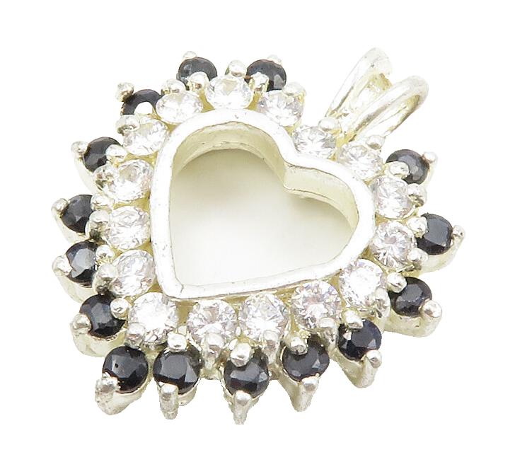 925 Sterling Silver  Cubic Zirconia & Hematite Love Heart Pendant  PT10547