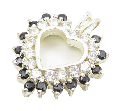 925 Sterling Silver  Cubic Zirconia & Hematite Love Heart Pendant  PT10547