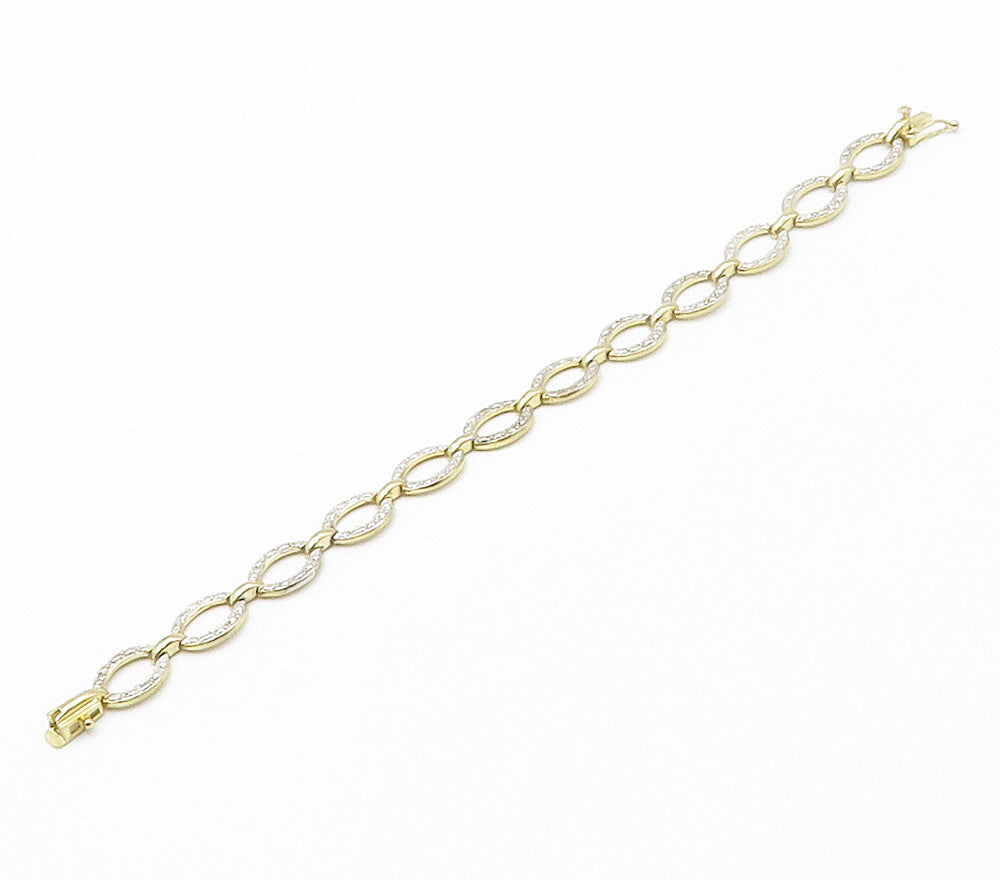 925 Sterling Silver  Vintage Genuine Diamond Gold Plated Chain Bracelet BT5984