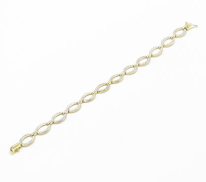 925 Sterling Silver  Vintage Genuine Diamond Gold Plated Chain Bracelet BT5984